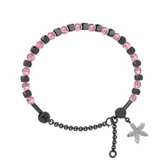Mitra Yasemin Çiçeği Bilezik - Pembe kuvars ve swarovski 925 ayar siyah rodyum kaplama gümüş bilezik #6za3b8
