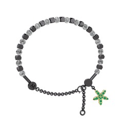 Mitra Yasemin Çiçeği Bilezik - Beyaz zirkon ve kök zümrüt 925 ayar siyah rodyum kaplama gümüş bilezik #7yilke