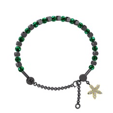 Mitra Yasemin Çiçeği Bilezik - Yeşil kuvars ve swarovski 925 ayar siyah rodyum kaplama gümüş bilezik #89n2jf