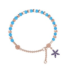 Mitra Yasemin Çiçeği Bilezik - Akuamarin ve ametist 8 ayar rose altın bilezik #9528lb