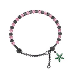 Mitra Yasemin Çiçeği Bilezik - Pembe kuvars ve yeşil kuvars 925 ayar siyah rodyum kaplama gümüş bilezik #aeeoof