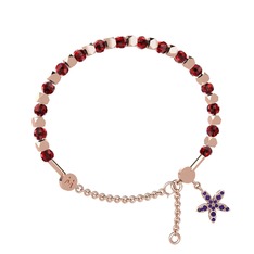 Mitra Yasemin Çiçeği Bilezik - Garnet ve ametist 8 ayar rose altın bilezik #b3ne82