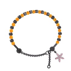 Sitrin ve pembe kuvars 925 ayar siyah rodyum kaplama gümüş bilezik