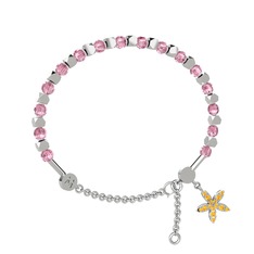 Mitra Yasemin Çiçeği Bilezik - Pembe kuvars ve sitrin 14 ayar beyaz altın bilezik #gc5ii3