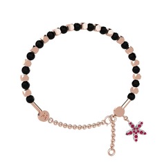 Siyah zirkon ve rodolit garnet 925 ayar rose altın kaplama gümüş bilezik