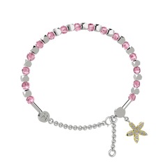 Pembe kuvars ve beyaz zirkon 925 ayar gümüş bilezik