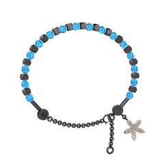 Mitra Yasemin Çiçeği Bilezik - Akuamarin ve swarovski 925 ayar siyah rodyum kaplama gümüş bilezik #hvqibu