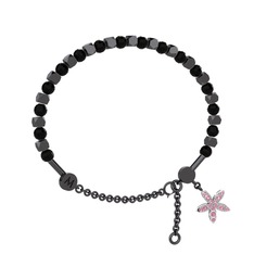 Mitra Yasemin Çiçeği Bilezik - Siyah zirkon ve pembe kuvars 925 ayar siyah rodyum kaplama gümüş bilezik #iv5dfm