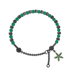 Mitra Yasemin Çiçeği Bilezik - Kök zümrüt ve yeşil kuvars 925 ayar siyah rodyum kaplama gümüş bilezik #keylz9