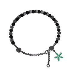 Mitra Yasemin Çiçeği Bilezik - Siyah zirkon ve kök zümrüt 925 ayar siyah rodyum kaplama gümüş bilezik #lfxb3e