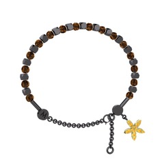 Mitra Yasemin Çiçeği Bilezik - Dumanlı kuvars ve sitrin 925 ayar siyah rodyum kaplama gümüş bilezik #lvfcss