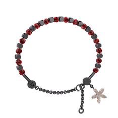 Mitra Yasemin Çiçeği Bilezik - Garnet ve swarovski 925 ayar siyah rodyum kaplama gümüş bilezik #m6c7se