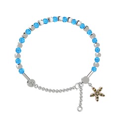 Mitra Yasemin Çiçeği Bilezik - Akuamarin ve peridot 14 ayar beyaz altın bilezik #mt3u8e