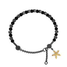 Mitra Yasemin Çiçeği Bilezik - Siyah zirkon ve sitrin 925 ayar siyah rodyum kaplama gümüş bilezik #mw3gvv