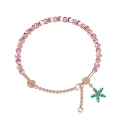 Mitra Yasemin Çiçeği Bilezik - Pembe kuvars ve kök zümrüt 8 ayar rose altın bilezik #nyt6s2