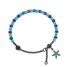 Mitra Yasemin Çiçeği Bilezik - Akuamarin ve yeşil kuvars 925 ayar siyah rodyum kaplama gümüş bilezik #o5ii76