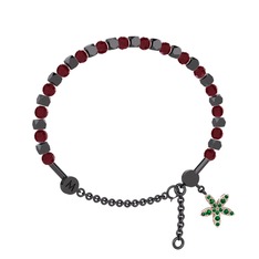 Mitra Yasemin Çiçeği Bilezik - Kök yakut ve yeşil kuvars 925 ayar siyah rodyum kaplama gümüş bilezik #pnkwgp