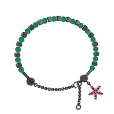 Mitra Yasemin Çiçeği Bilezik - Kök zümrüt ve kök yakut 925 ayar siyah rodyum kaplama gümüş bilezik #q6y5ye