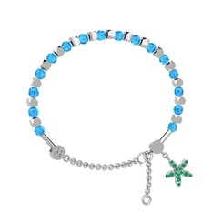 Mitra Yasemin Çiçeği Bilezik - Akuamarin ve kök zümrüt 8 ayar beyaz altın bilezik #qvvs8h