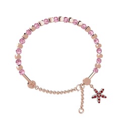 Pembe kuvars ve garnet 8 ayar rose altın bilezik