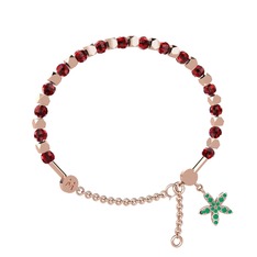 Mitra Yasemin Çiçeği Bilezik - Garnet ve kök zümrüt 925 ayar rose altın kaplama gümüş bilezik #t02oxy