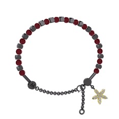 Mitra Yasemin Çiçeği Bilezik - Kök yakut ve pırlanta 925 ayar siyah rodyum kaplama gümüş bilezik (0.3 karat) #t4qggh