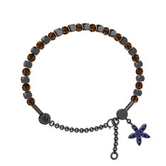 Mitra Yasemin Çiçeği Bilezik - Dumanlı kuvars ve lab safir 925 ayar siyah rodyum kaplama gümüş bilezik #vlij67