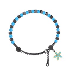 Mitra Yasemin Çiçeği Bilezik - Akuamarin 925 ayar siyah rodyum kaplama gümüş bilezik #w60cs0