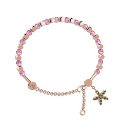 Pembe kuvars ve peridot 18 ayar rose altın bilezik