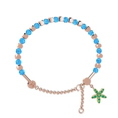 Mitra Yasemin Çiçeği Bilezik - Akuamarin ve kök zümrüt 18 ayar rose altın bilezik #x2vj1s