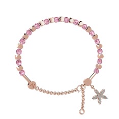 Mitra Yasemin Çiçeği Bilezik - Pembe kuvars ve pırlanta 14 ayar rose altın bilezik (0.3 karat) #y4k3em