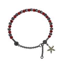 Mitra Yasemin Çiçeği Bilezik - Garnet ve peridot 925 ayar siyah rodyum kaplama gümüş bilezik #z45eqc