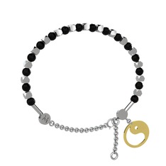 Mitra Yin Yang Bilezik - Siyah zirkon 14 ayar beyaz altın bilezik #106pjsr