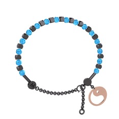 Mitra Yin Yang Bilezik - Akuamarin 925 ayar siyah rodyum kaplama gümüş bilezik #15019n6