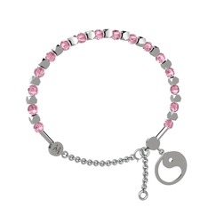 Mitra Yin Yang Bilezik - Pembe kuvars 18 ayar beyaz altın bilezik #16xx65z