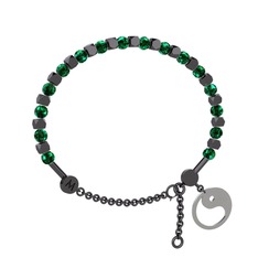 Mitra Yin Yang Bilezik - Yeşil kuvars 925 ayar siyah rodyum kaplama gümüş bilezik #1bpw4fs