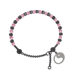 Mitra Yin Yang Bilezik - Pembe kuvars 925 ayar siyah rodyum kaplama gümüş bilezik #1xs64cr