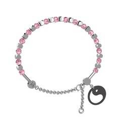 Pembe kuvars 18 ayar beyaz altın bilezik