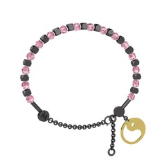 Mitra Yin Yang Bilezik - Pembe kuvars 925 ayar siyah rodyum kaplama gümüş bilezik #5zbcfb