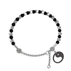 Mitra Yin Yang Bilezik - Siyah zirkon 14 ayar beyaz altın bilezik #610kc3