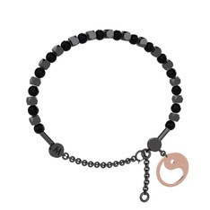 Mitra Yin Yang Bilezik - Siyah zirkon 925 ayar siyah rodyum kaplama gümüş bilezik #65putm