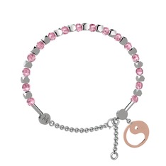Pembe kuvars 8 ayar beyaz altın bilezik