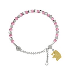 Mitra Origami Fil Bilezik - Pembe kuvars 8 ayar beyaz altın bilezik #628lm5