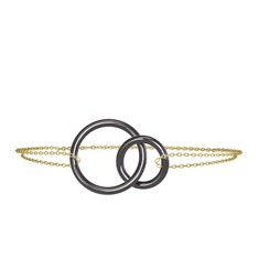 İkili Daire Bilezik - 925 ayar siyah rodyum kaplama gümüş bilezik (40 cm altın rolo zincir) #13suyx1