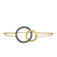 İkili Daire Bilezik - 925 ayar siyah rodyum kaplama gümüş bilezik (40 cm altın rolo zincir) #197c8kx