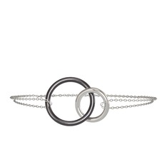 İkili Daire Bilezik - 925 ayar siyah rodyum kaplama gümüş bilezik (40 cm beyaz altın rolo zincir) #1wk1h76