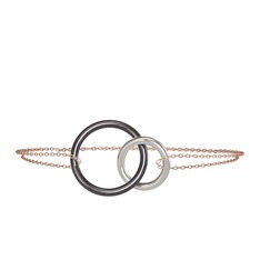 925 ayar siyah rodyum kaplama gümüş bilezik (40 cm rose altın rolo zincir)