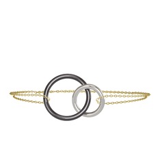 İkili Daire Bilezik - 925 ayar siyah rodyum kaplama gümüş bilezik (40 cm altın rolo zincir) #fopgke