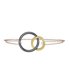 925 ayar siyah rodyum kaplama gümüş bilezik (40 cm rose altın rolo zincir)