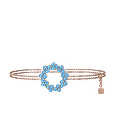 Akuamarin 18 ayar beyaz altın bilezik (40 cm rose altın rolo zincir)